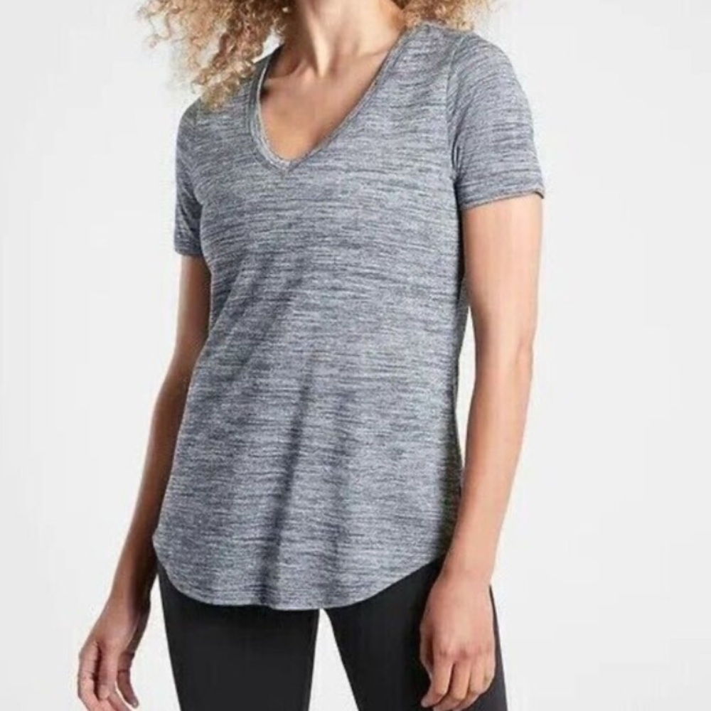Athleta Breezy Heather Scoop V Tee Blue-Gray Short Sleeve